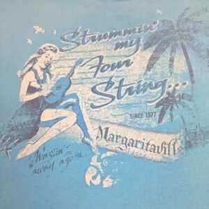 Margaritaville Hawaiian Girl Strumming My Four String Blue Tshirt XXL